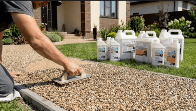 Polymer binder of stone carpet and its technological stages
